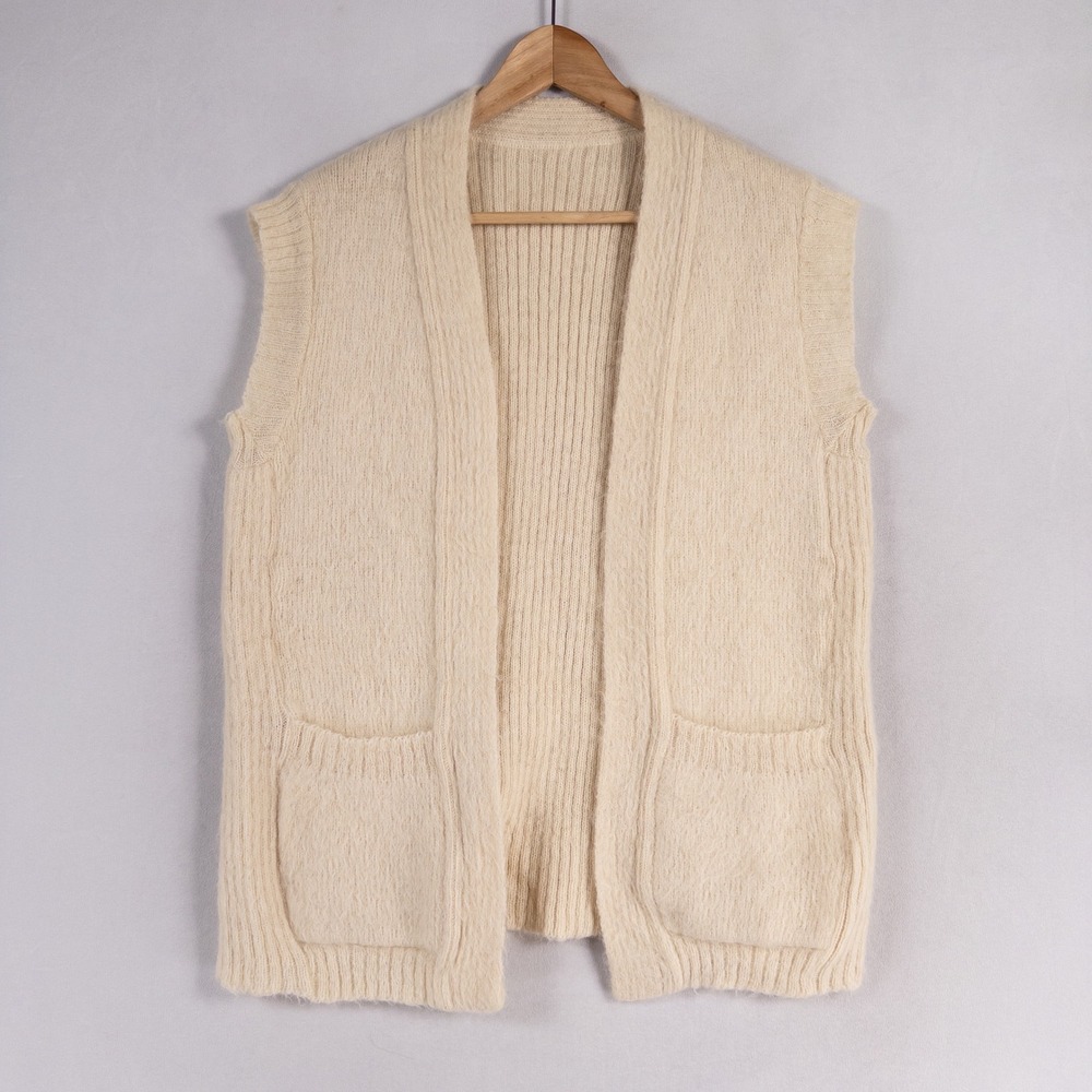 Samband of Iceland Sweater Vest Womens XL Cream Wool Open Front Pockets Granola